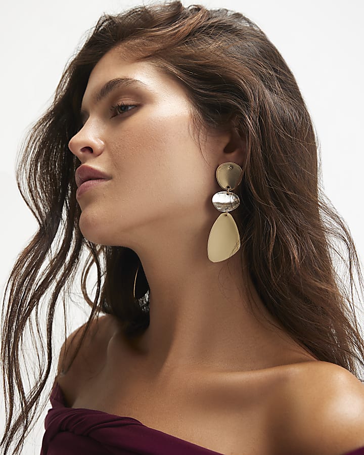 Gold Disc Drop Earrings