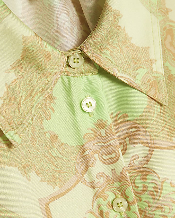 Yellow Satin Paisley Print Short Sleeve Shirt