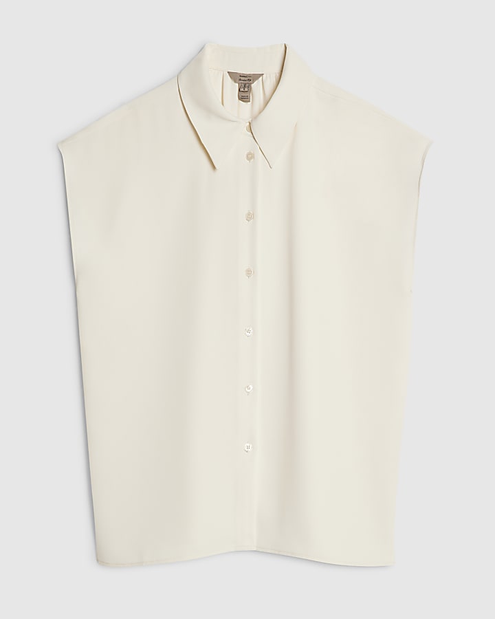 Cream Crepe Short Sleeve Shirt