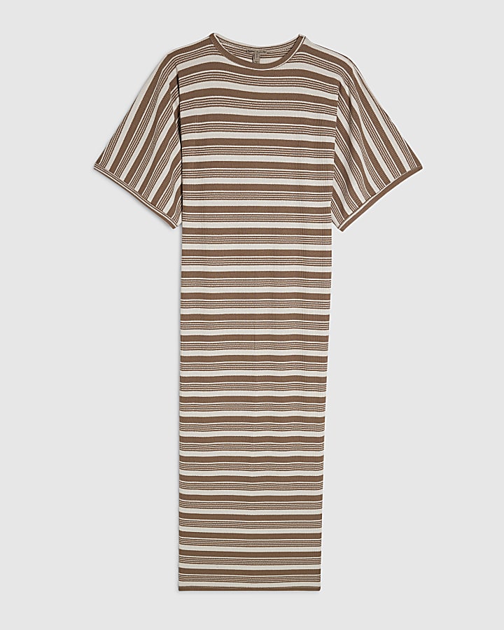 Brown Stripe Maxi Batwing Dress