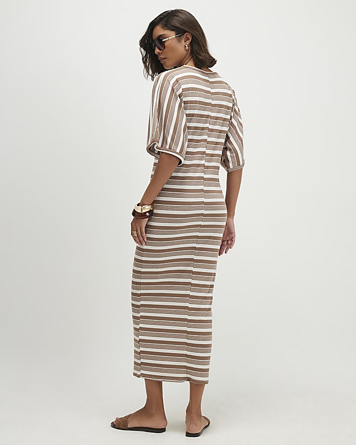 Brown Stripe Maxi Batwing Dress