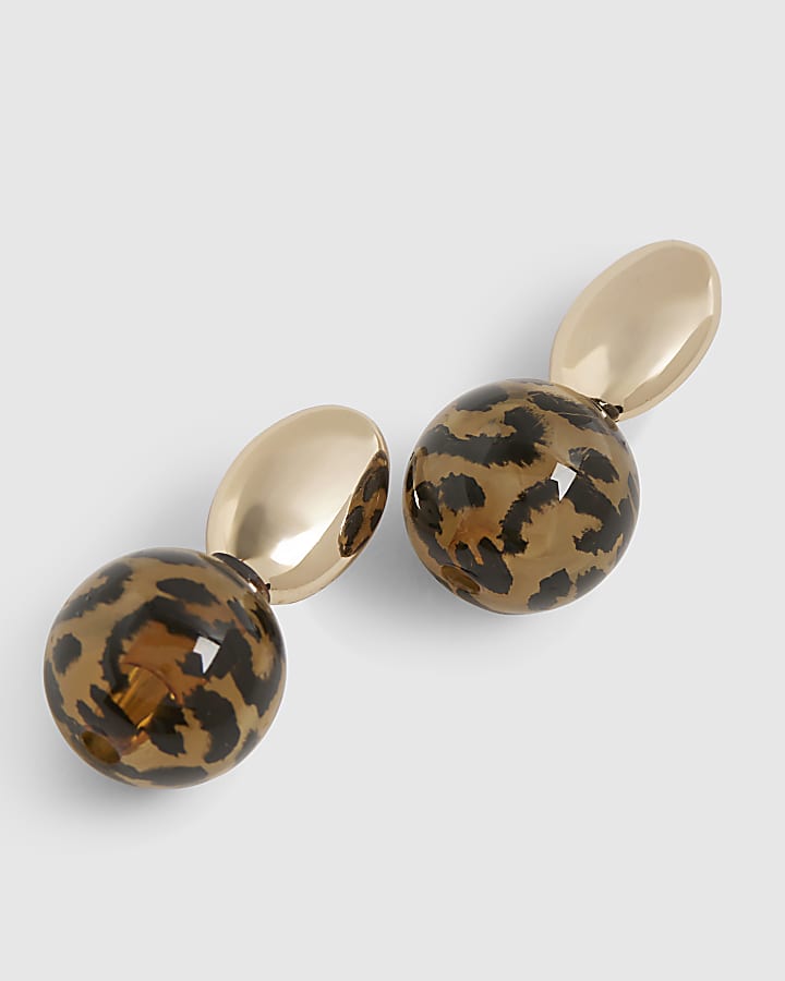 Gold Leopard Print Ball Drop Earrings