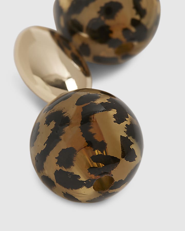 Gold Leopard Print Ball Drop Earrings