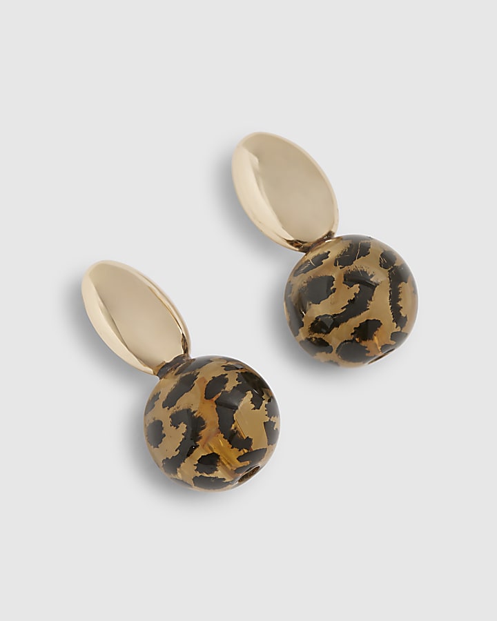 Gold Leopard Print Ball Drop Earrings