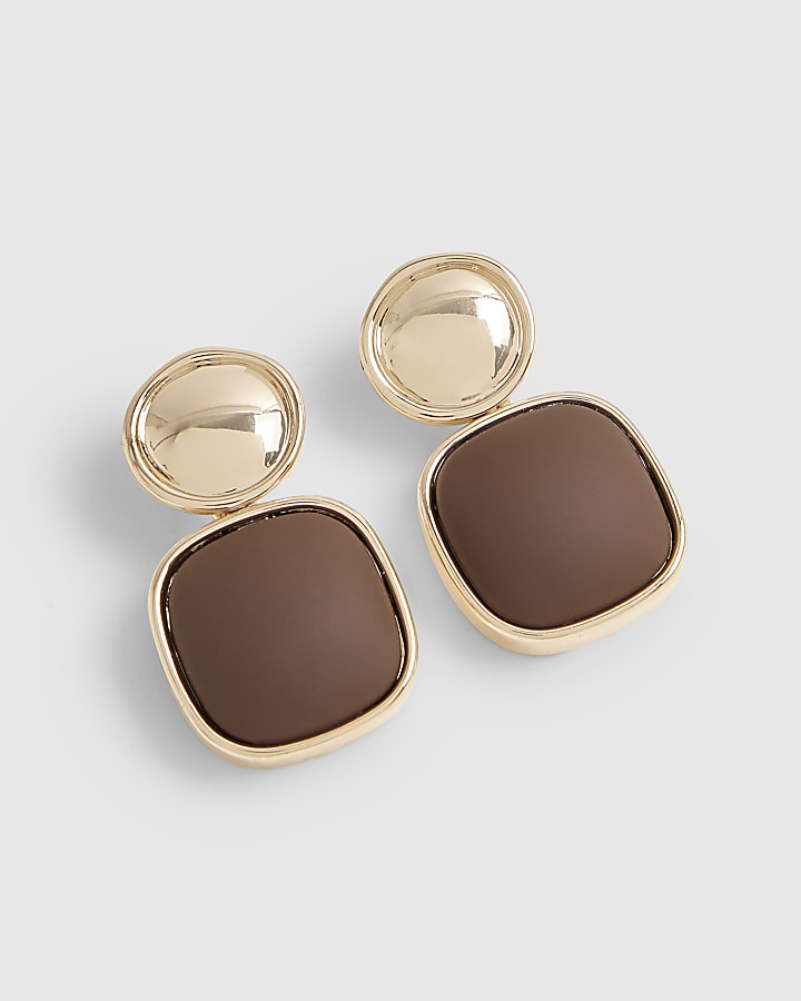 Brown stone drop earrings