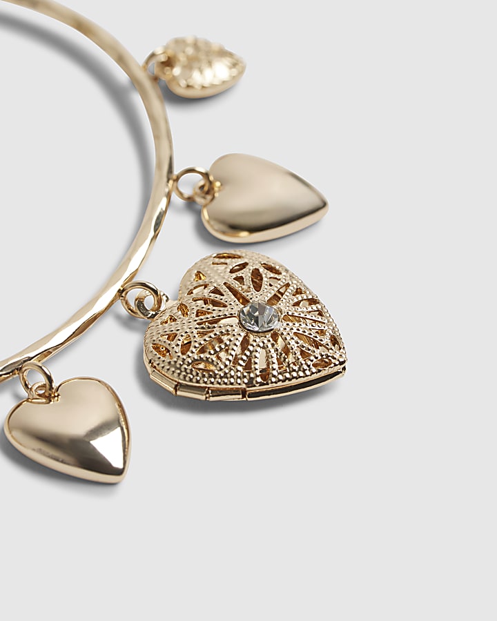 Gold Heart Charm Tie Up Bangle