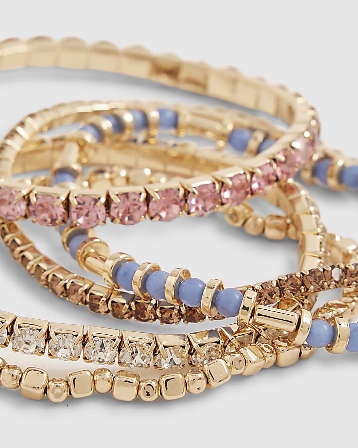 Gold Diamond Simulant Bracelets Pack of 5