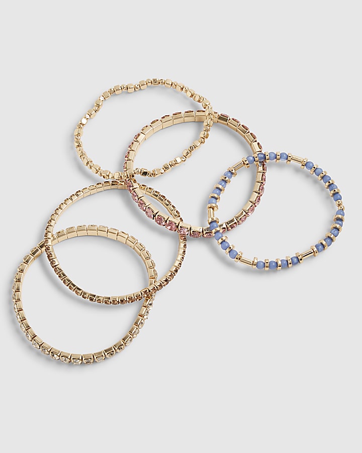 Gold Diamond Simulant Bracelets Pack of 5