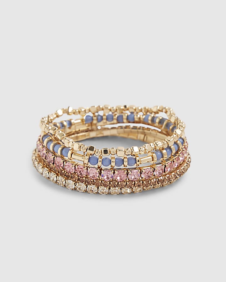 Gold Diamond Simulant Bracelets Pack of 5