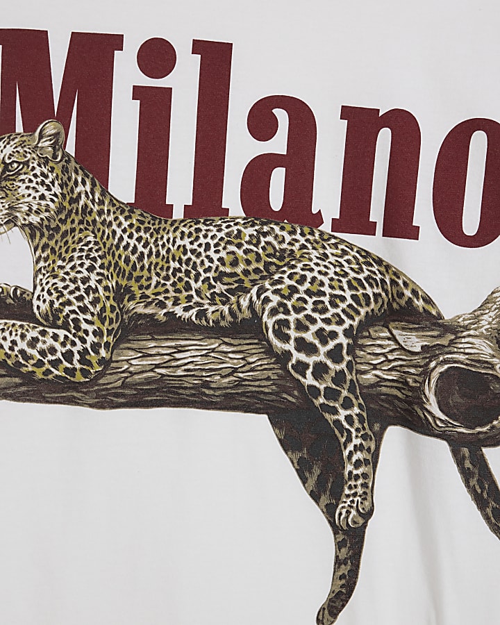 White Cotton Leopard Boyfriend Fit T-Shirt