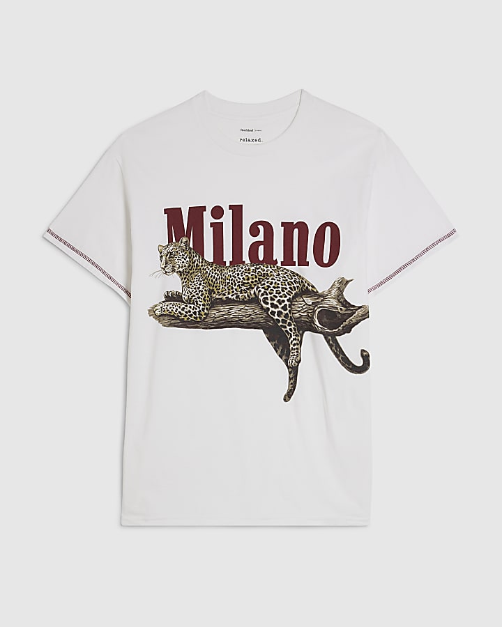 White Cotton Leopard Boyfriend Fit T-Shirt