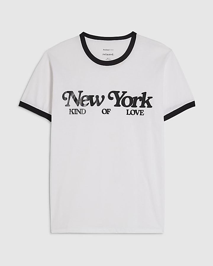 White Cotton New York Ringer T-Shirt