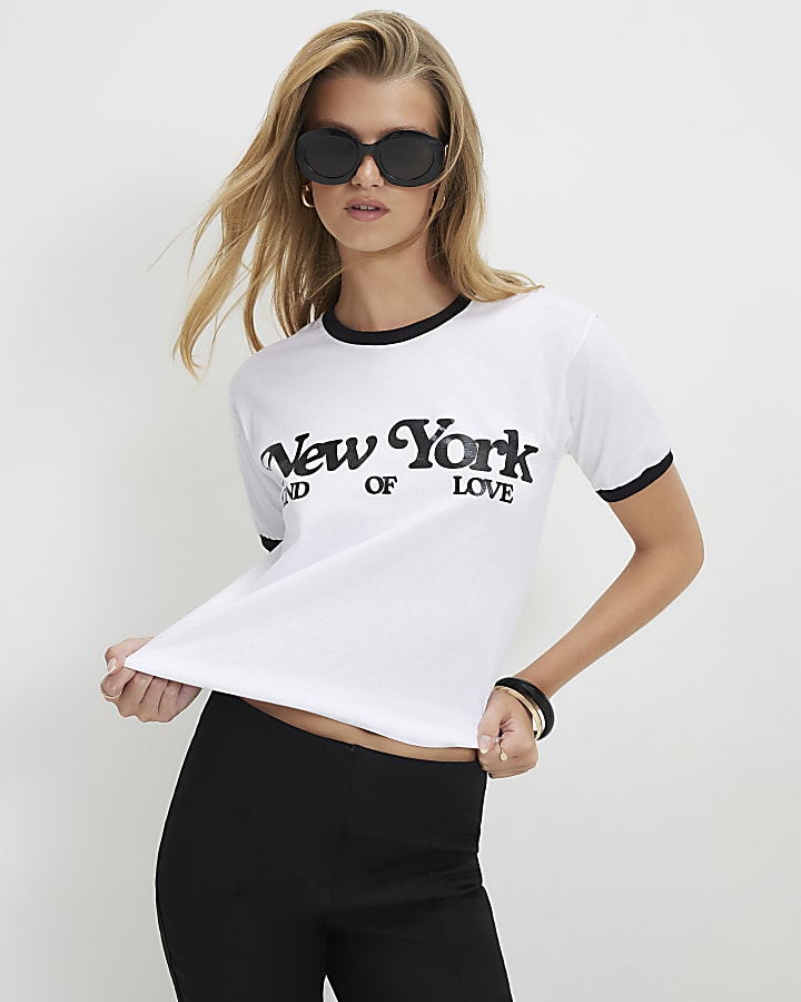 White Cotton New York Ringer T-Shirt