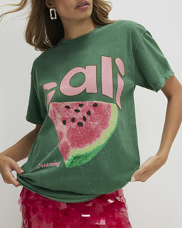 Green Cotton Short Sleeve Watermelon T-Shirt