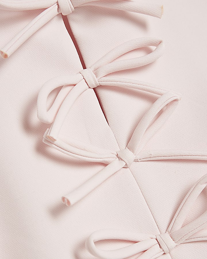 Pink High Neck Bow Trim Mini Dress