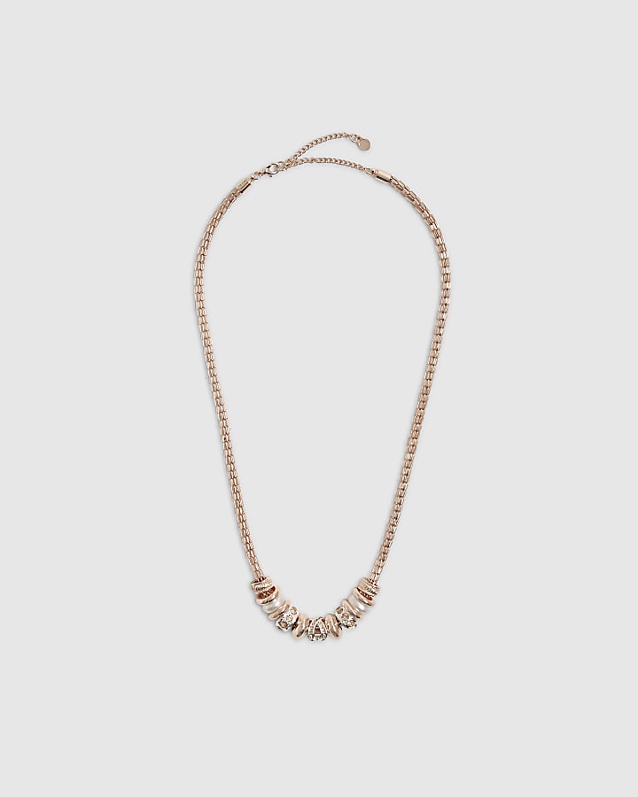 Rose Gold Beaded Charm Necklace