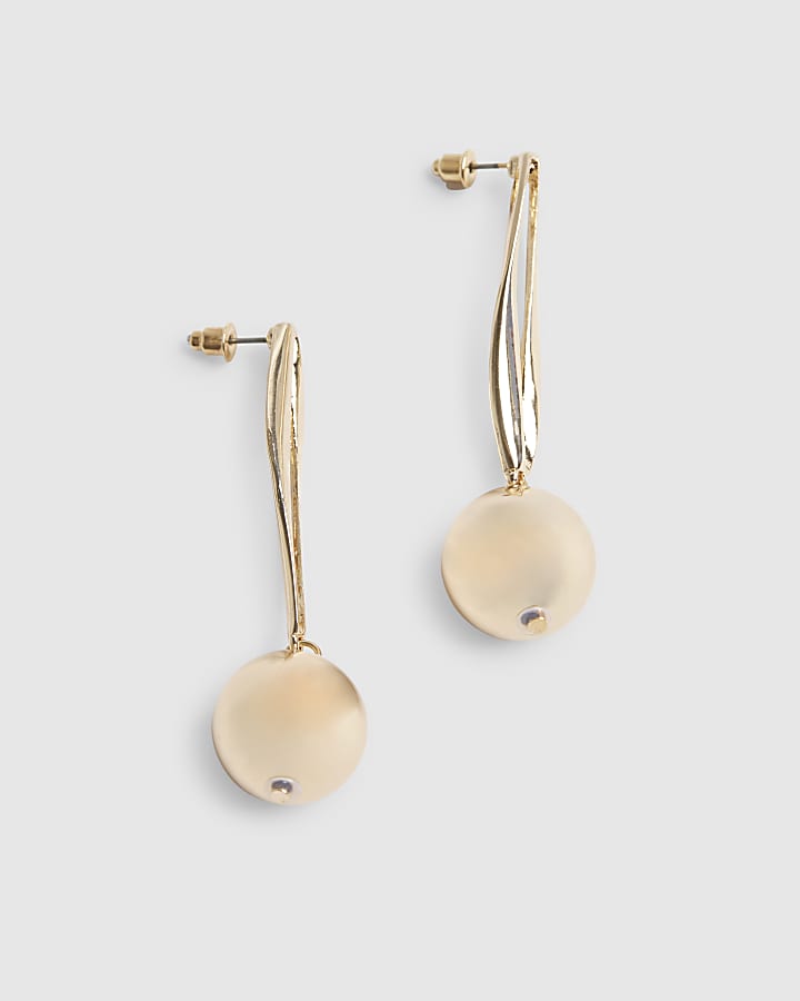 Gold Ball Double Stick Drop Earrings