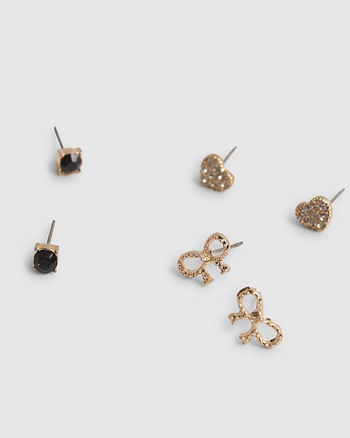 Gold Multi Heart Stud Earring Pack