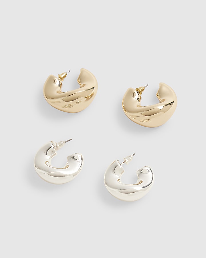 Gold And Silver 2 Pack Chunky Hoop Earrings