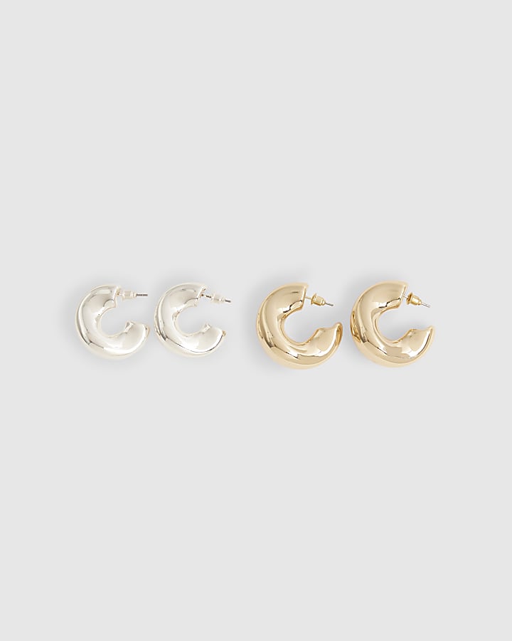 Gold And Silver 2 Pack Chunky Hoop Earrings