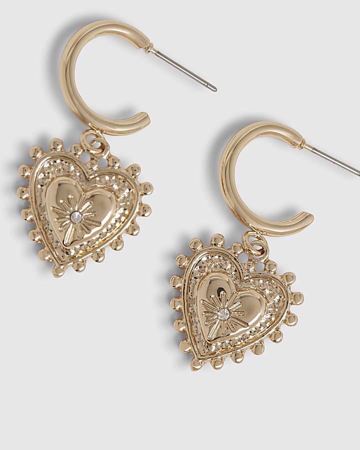 Gold Heart And Tassel Earring 3 Pack
