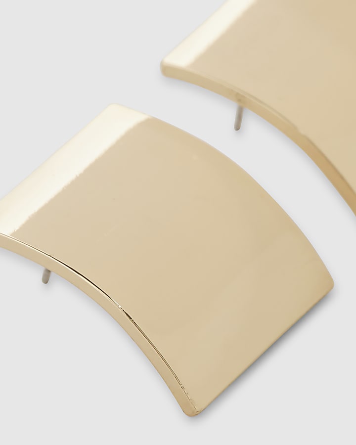 Gold Curved Rectangle Stud Earrings