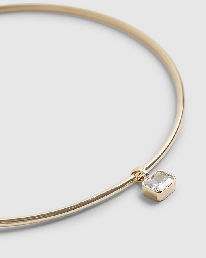 Gold Diamond Simulant Drop Torque Necklace