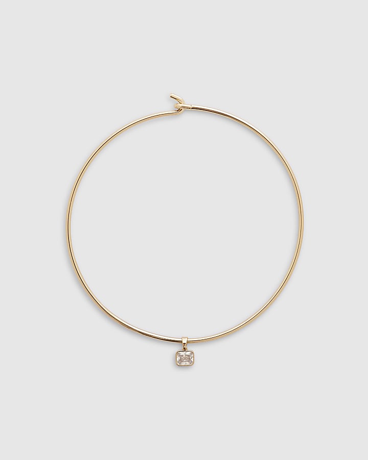 Gold Diamond Simulant Drop Torque Necklace