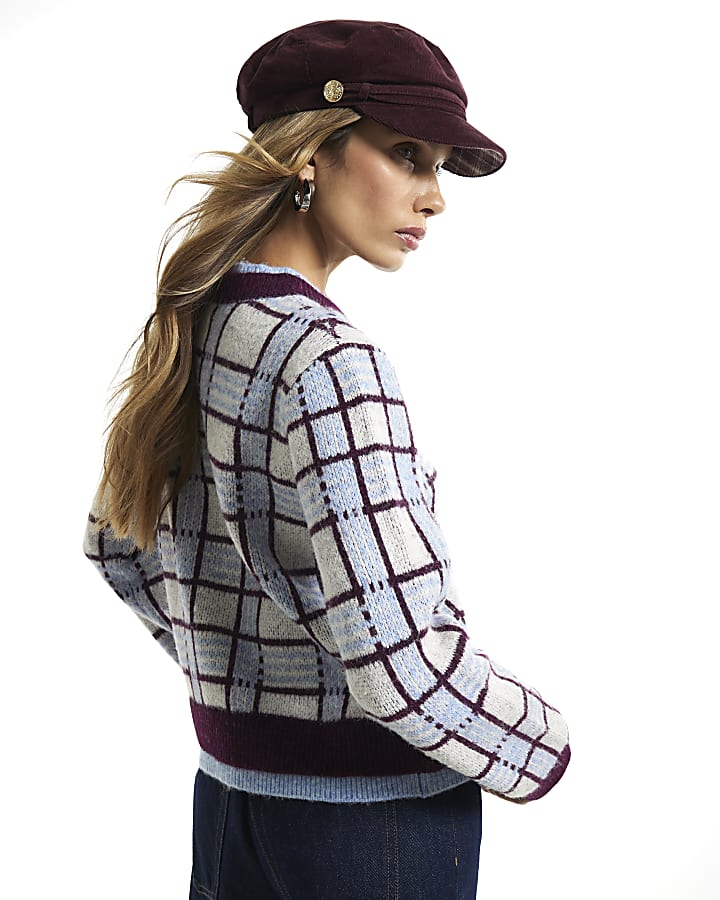 Grey Long Sleeve Check Cardigan