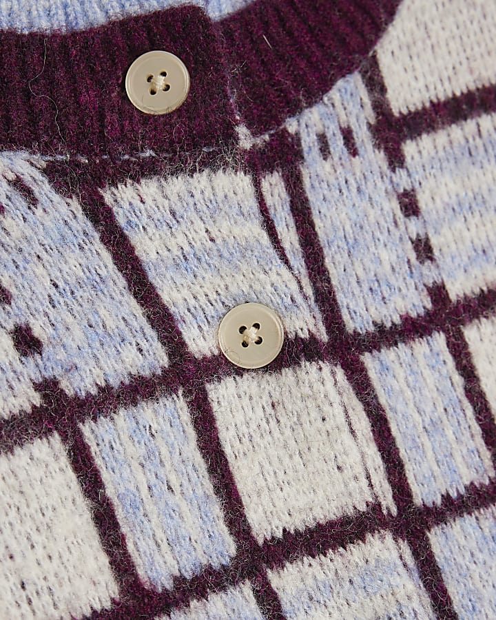 Grey Long Sleeve Check Cardigan