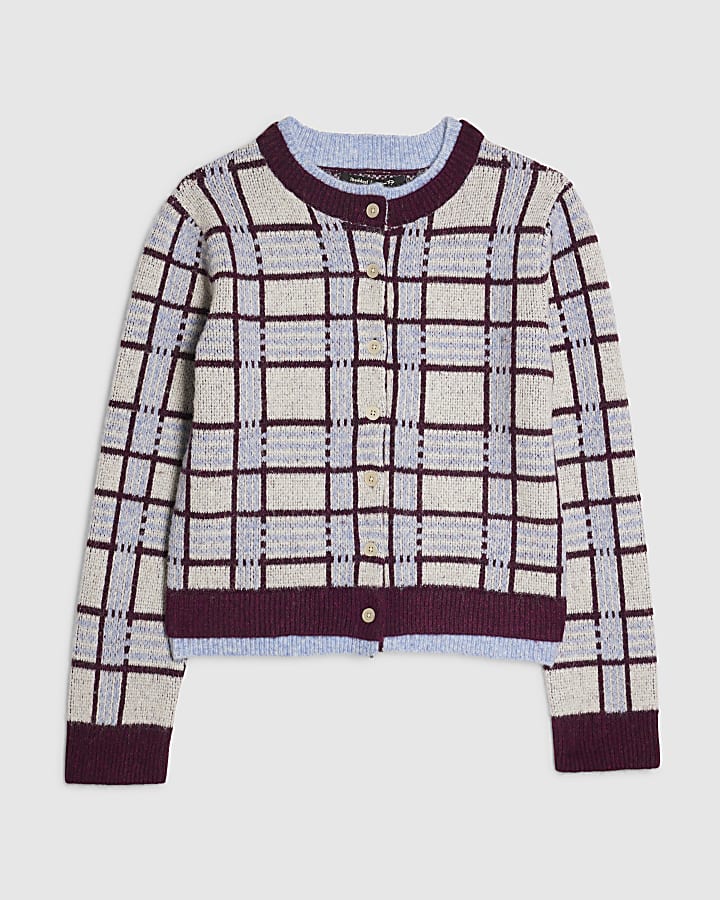 Grey Long Sleeve Check Cardigan