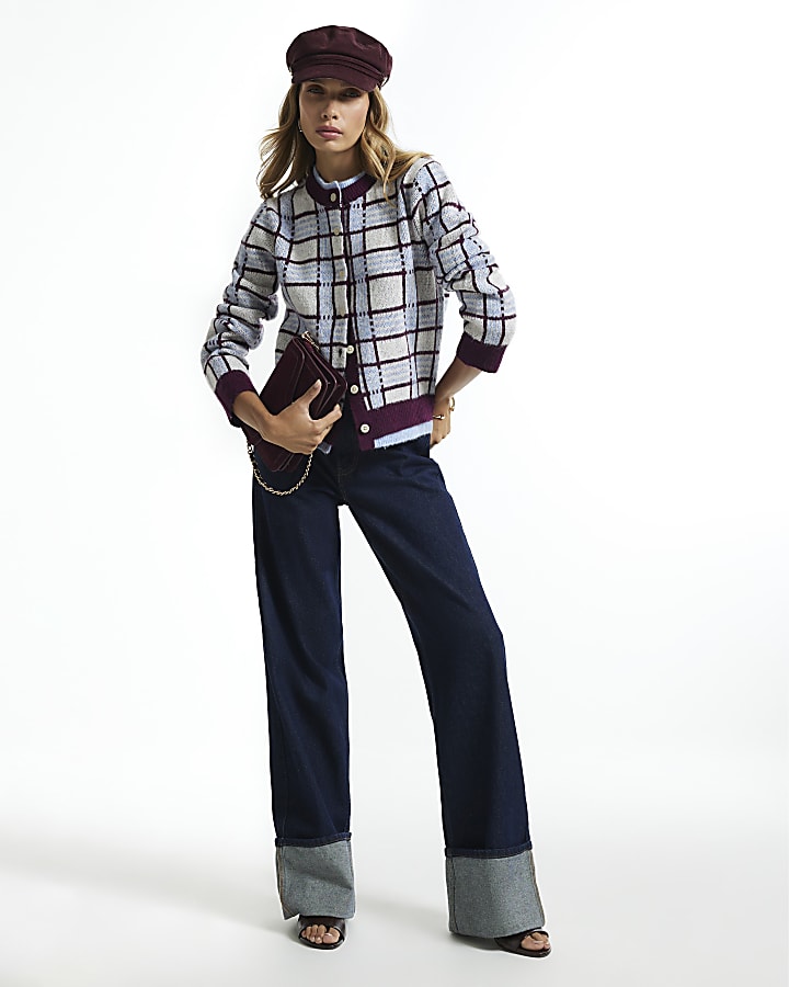 Grey Long Sleeve Check Cardigan