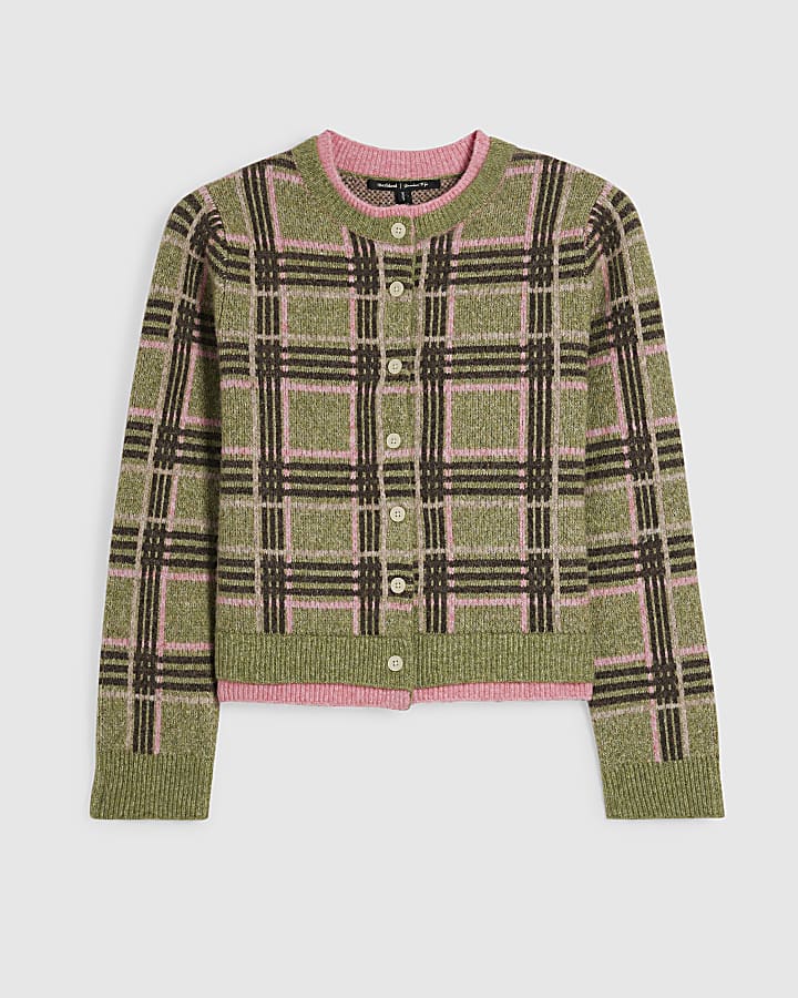 Green Check Cardigan