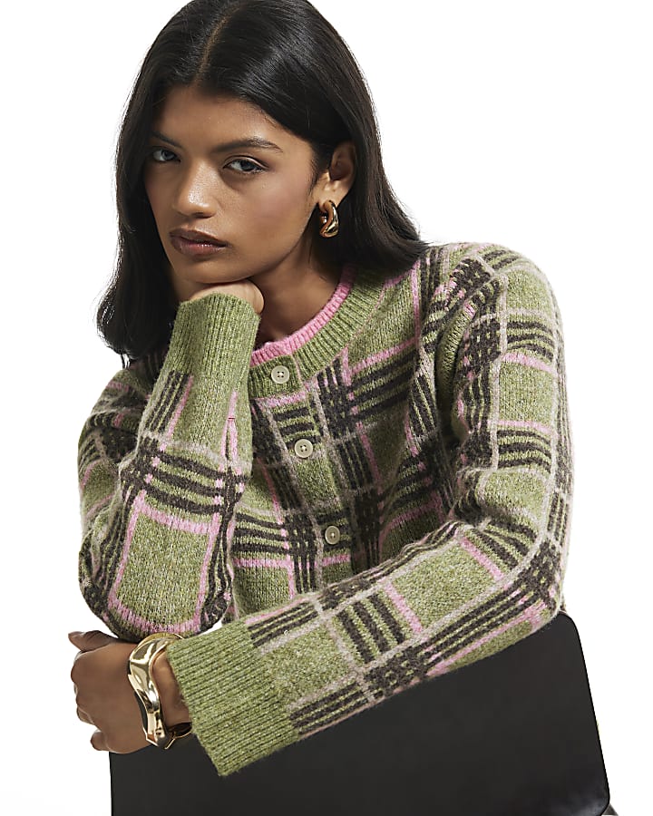 Green Check Cardigan