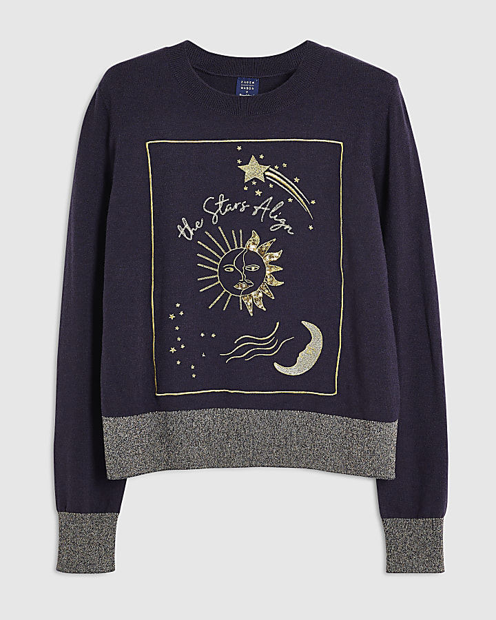 Navy Stars Align Embellished Jumper