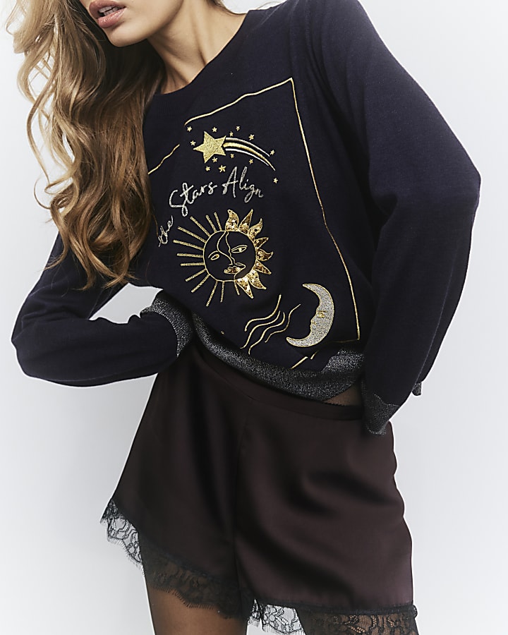 Navy Stars Align Embellished Jumper