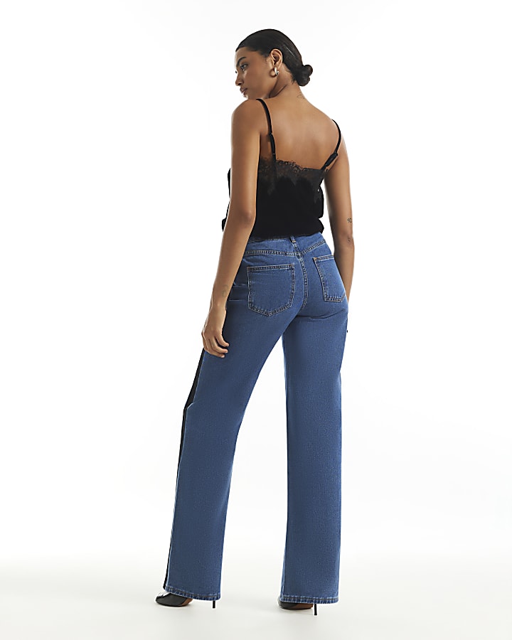 Blue Velvet Bow Relaxed Straight Jeans