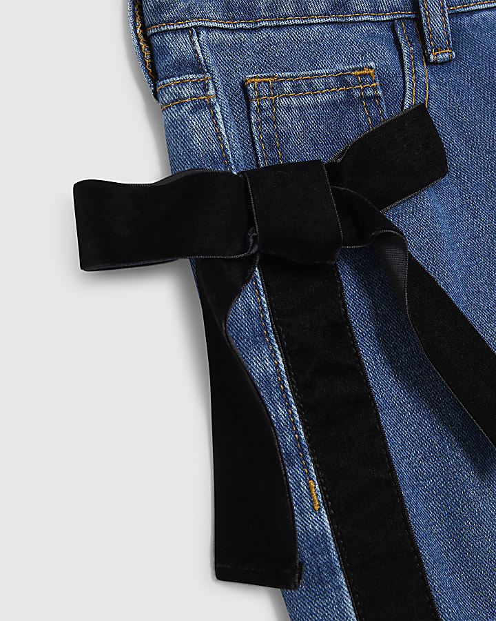 Blue Velvet Bow Relaxed Straight Jeans