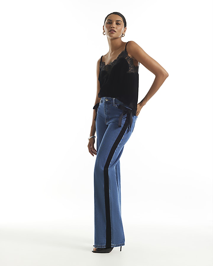 Blue Velvet Bow Relaxed Straight Jeans