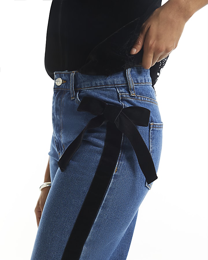 Blue Velvet Bow Relaxed Straight Jeans