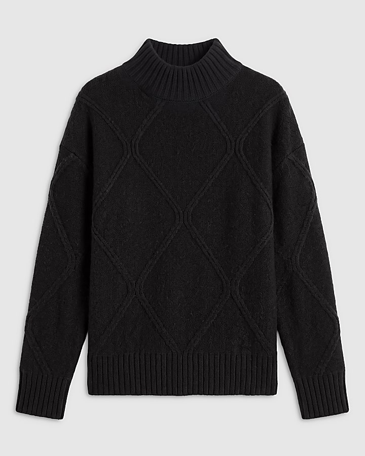 Brown Clean Argyle High Neck Jumper