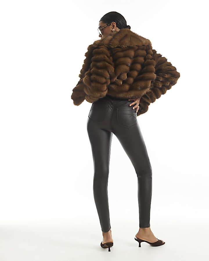 Brown Mid Rise Skinny Molly Coated Jeans