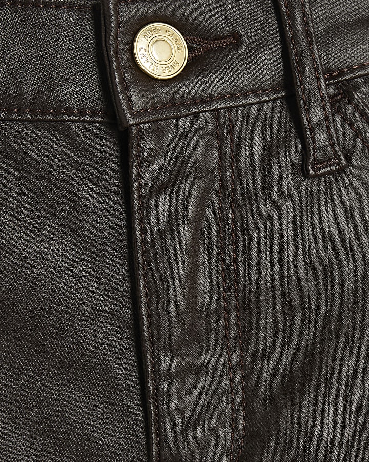 Brown Mid Rise Skinny Molly Coated Jeans