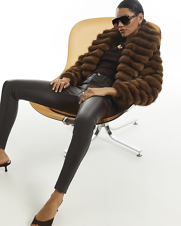 Brown Mid Rise Skinny Molly Coated Jeans