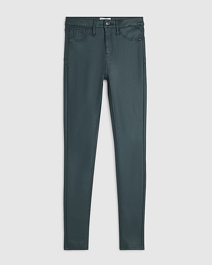 Green Mid Rise Skinny Molly Coated Jeans