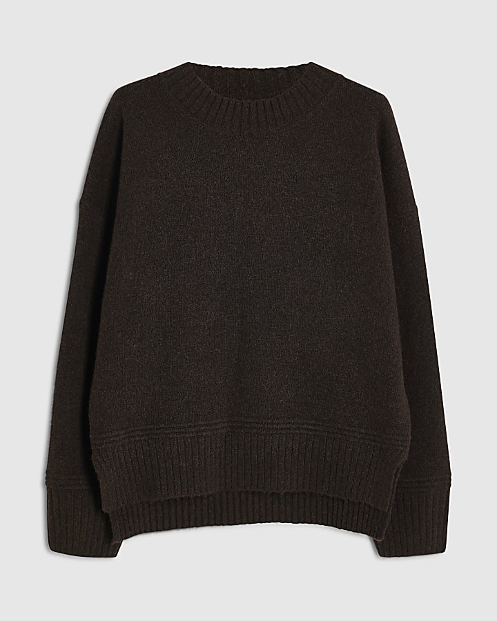Brown Soft Knit Crew Neck Jumper