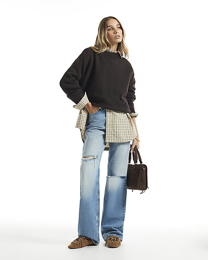 Brown Soft Knit Crew Neck Jumper