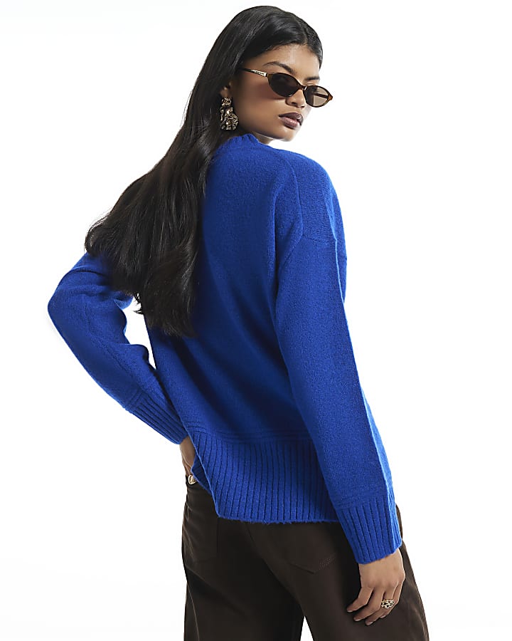 Blue Soft Knit Crew Neck Jumper