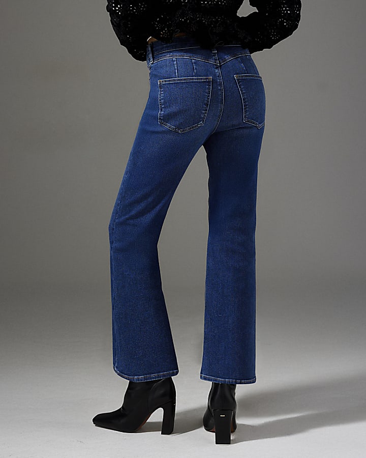Blue High Waisted Cropped Kickflare Jeans