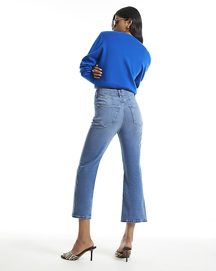 Blue High Waisted Cropped Kickflare Jeans